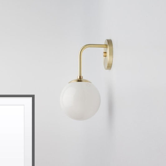 1 Bulb Bedside Sconce Light Minimalist Golden/Black Wall Lamp with Milky Glass Ball Shade Gold Clearhalo 'Cast Iron' 'Glass' 'Industrial' 'Modern wall lights' 'Modern' 'Tiffany' 'Traditional wall lights' 'Wall Lamps & Sconces' 'Wall Lights' Lighting' 273234