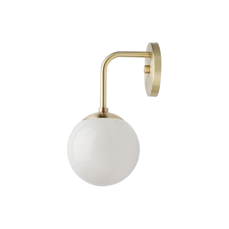 1 Bulb Bedside Sconce Light Minimalist Golden/Black Wall Lamp with Milky Glass Ball Shade Clearhalo 'Cast Iron' 'Glass' 'Industrial' 'Modern wall lights' 'Modern' 'Tiffany' 'Traditional wall lights' 'Wall Lamps & Sconces' 'Wall Lights' Lighting' 273237