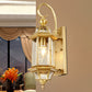 Lantern Living Room Wall Lamp Traditional Metal 1 Head Gold Wall Mounted Light with Clear Glass Shade Clearhalo 'Wall Lamps & Sconces' 'Wall Lights' Lighting' 273252