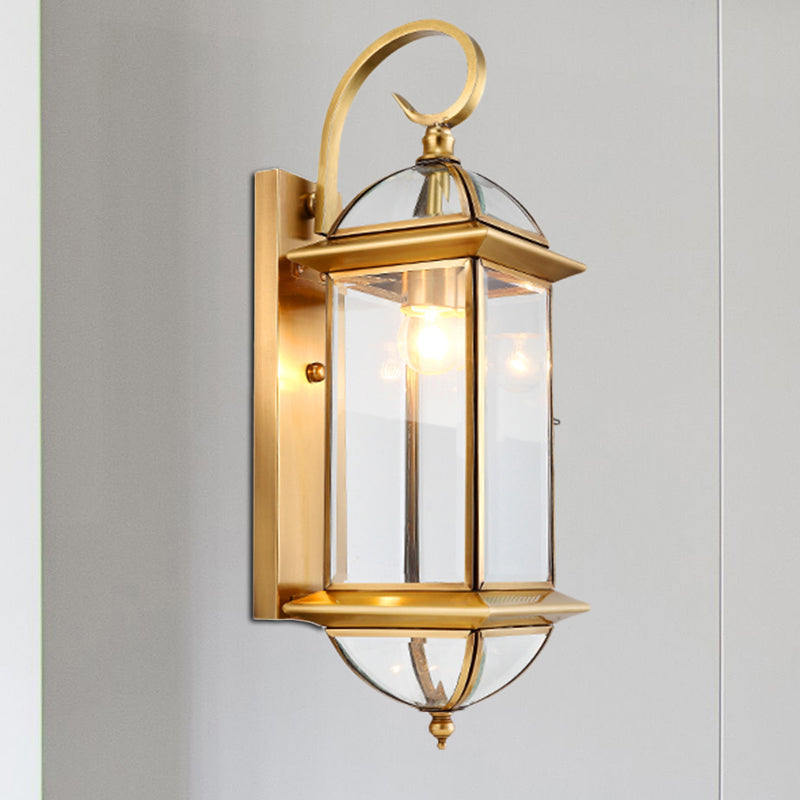 1 Bulb Metal Wall Sconce Traditional Gold Curved Arm Living Room Wall Light Fixture Clearhalo 'Wall Lamps & Sconces' 'Wall Lights' Lighting' 273263