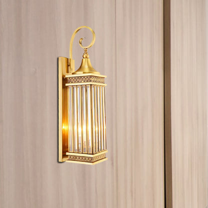 Traditional Rectangle Sconce Light 3-Bulb Metal Wall Lighting Fixture in Gold for Bedroom Gold Clearhalo 'Wall Lamps & Sconces' 'Wall Lights' Lighting' 273277