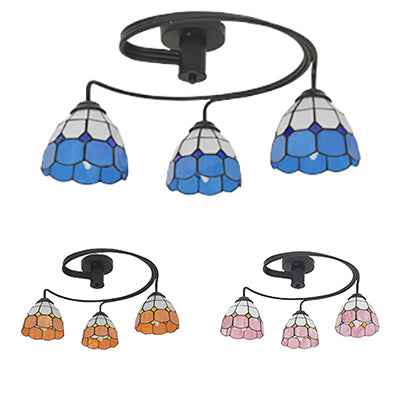 Bowl Semi Flush Light Tiffany Style 3 Lights Stained Glass Semi Flushmount in Orange/Pink/Blue for Living Room Clearhalo 'Ceiling Lights' 'Close To Ceiling Lights' 'Close to ceiling' 'Glass shade' 'Glass' 'Semi-flushmount' 'Tiffany close to ceiling' 'Tiffany' Lighting' 27329