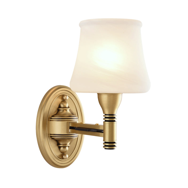 Brass Finish 1/2-Bulb Wall Light Vintage Stylish Milk Glass Cone Shade Wall Sconce Fixture for Bedroom Clearhalo 'Wall Lamps & Sconces' 'Wall Lights' Lighting' 273437