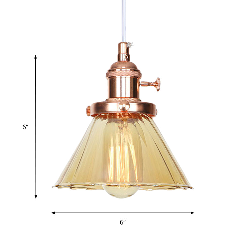 Industrial Style Conic Hanging Lamp Amber/Clear Glass 1 Light Coffee Shop Height Adjustable Pendant Lighting in Black/Bronze/Brass Clearhalo 'Art Deco Pendants' 'Black' 'Cast Iron' 'Ceiling Lights' 'Ceramic' 'Crystal' 'Industrial Pendants' 'Industrial' 'Metal' 'Middle Century Pendants' 'Pendant Lights' 'Pendants' 'Rustic Pendants' 'Tiffany' Lighting' 273459