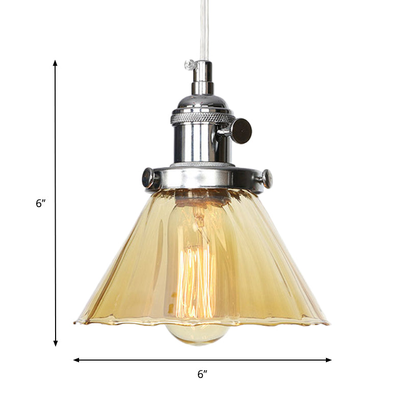 Industrial Style Conic Hanging Lamp Amber/Clear Glass 1 Light Coffee Shop Height Adjustable Pendant Lighting in Black/Bronze/Brass Clearhalo 'Art Deco Pendants' 'Black' 'Cast Iron' 'Ceiling Lights' 'Ceramic' 'Crystal' 'Industrial Pendants' 'Industrial' 'Metal' 'Middle Century Pendants' 'Pendant Lights' 'Pendants' 'Rustic Pendants' 'Tiffany' Lighting' 273467