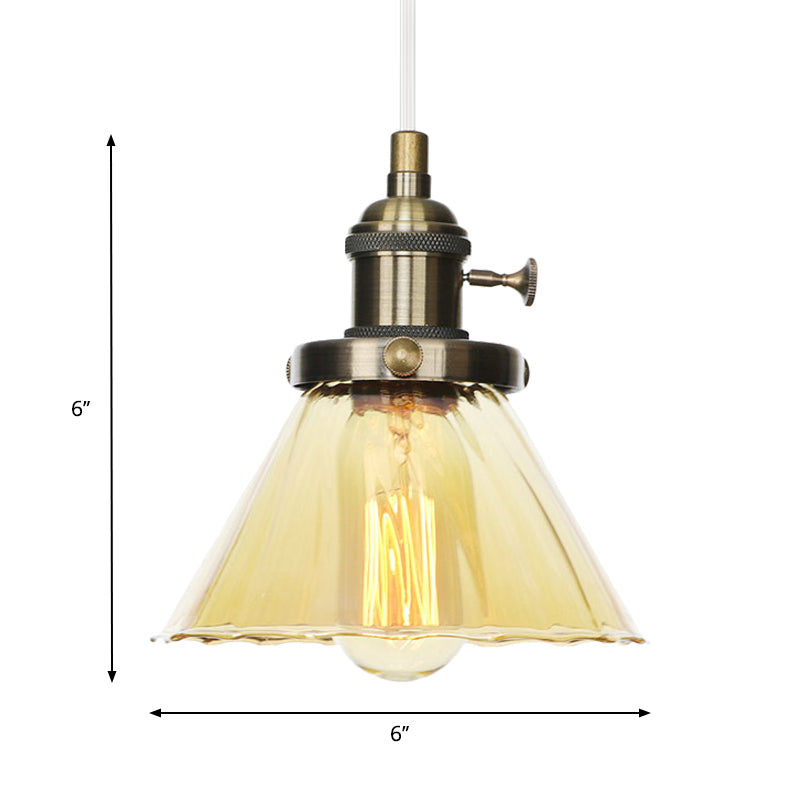Industrial Style Conic Hanging Lamp Amber/Clear Glass 1 Light Coffee Shop Height Adjustable Pendant Lighting in Black/Bronze/Brass Clearhalo 'Art Deco Pendants' 'Black' 'Cast Iron' 'Ceiling Lights' 'Ceramic' 'Crystal' 'Industrial Pendants' 'Industrial' 'Metal' 'Middle Century Pendants' 'Pendant Lights' 'Pendants' 'Rustic Pendants' 'Tiffany' Lighting' 273475