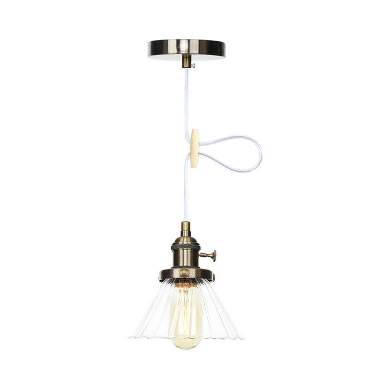 Industrial Style Conic Hanging Lamp Amber/Clear Glass 1 Light Coffee Shop Height Adjustable Pendant Lighting in Black/Bronze/Brass Clearhalo 'Art Deco Pendants' 'Black' 'Cast Iron' 'Ceiling Lights' 'Ceramic' 'Crystal' 'Industrial Pendants' 'Industrial' 'Metal' 'Middle Century Pendants' 'Pendant Lights' 'Pendants' 'Rustic Pendants' 'Tiffany' Lighting' 273478