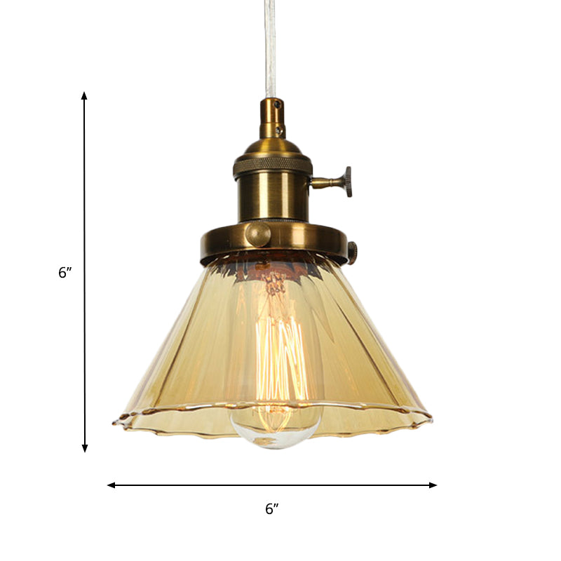 Industrial Style Conic Hanging Lamp Amber/Clear Glass 1 Light Coffee Shop Height Adjustable Pendant Lighting in Black/Bronze/Brass Clearhalo 'Art Deco Pendants' 'Black' 'Cast Iron' 'Ceiling Lights' 'Ceramic' 'Crystal' 'Industrial Pendants' 'Industrial' 'Metal' 'Middle Century Pendants' 'Pendant Lights' 'Pendants' 'Rustic Pendants' 'Tiffany' Lighting' 273483