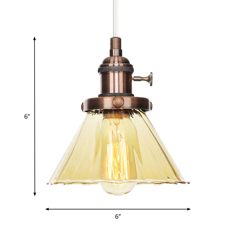 Industrial Style Conic Hanging Lamp Amber/Clear Glass 1 Light Coffee Shop Height Adjustable Pendant Lighting in Black/Bronze/Brass Clearhalo 'Art Deco Pendants' 'Black' 'Cast Iron' 'Ceiling Lights' 'Ceramic' 'Crystal' 'Industrial Pendants' 'Industrial' 'Metal' 'Middle Century Pendants' 'Pendant Lights' 'Pendants' 'Rustic Pendants' 'Tiffany' Lighting' 273491