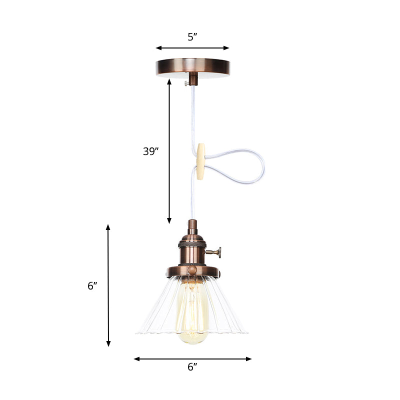 Industrial Style Conic Hanging Lamp Amber/Clear Glass 1 Light Coffee Shop Height Adjustable Pendant Lighting in Black/Bronze/Brass Clearhalo 'Art Deco Pendants' 'Black' 'Cast Iron' 'Ceiling Lights' 'Ceramic' 'Crystal' 'Industrial Pendants' 'Industrial' 'Metal' 'Middle Century Pendants' 'Pendant Lights' 'Pendants' 'Rustic Pendants' 'Tiffany' Lighting' 273495