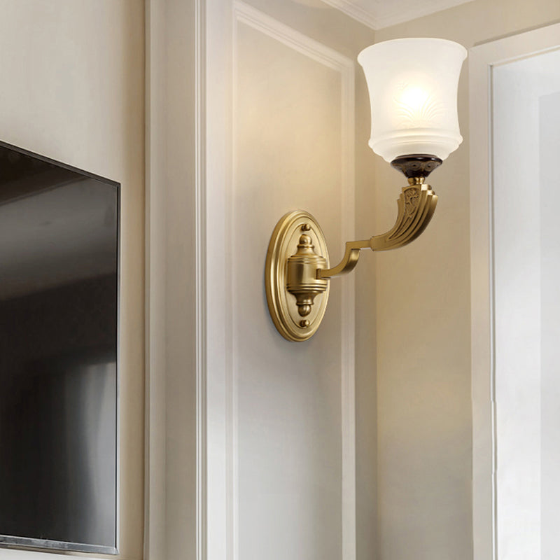 Lodge Style Bell Wall Lighting 1/2-Light Opal Glass Wall Sconce Fixture in Brass for Living Room 1.0 Brass Clearhalo 'Wall Lamps & Sconces' 'Wall Lights' Lighting' 273504