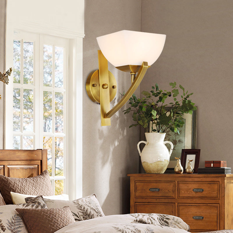 Brass 1/2-Light Wall Sconce Lamp Modernism Stylish Frosted Glass Bowl Shade Wall Light for Bedroom 1.0 Brass Clearhalo 'Wall Lamps & Sconces' 'Wall Lights' Lighting' 273577