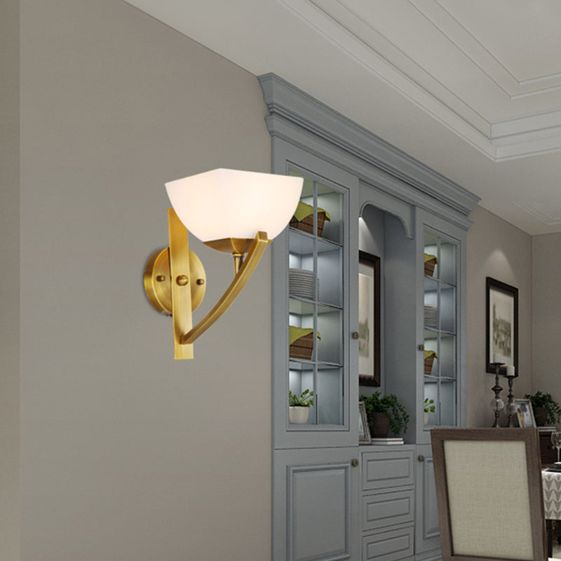 Brass 1/2-Light Wall Sconce Lamp Modernism Stylish Frosted Glass Bowl Shade Wall Light for Bedroom Clearhalo 'Wall Lamps & Sconces' 'Wall Lights' Lighting' 273579