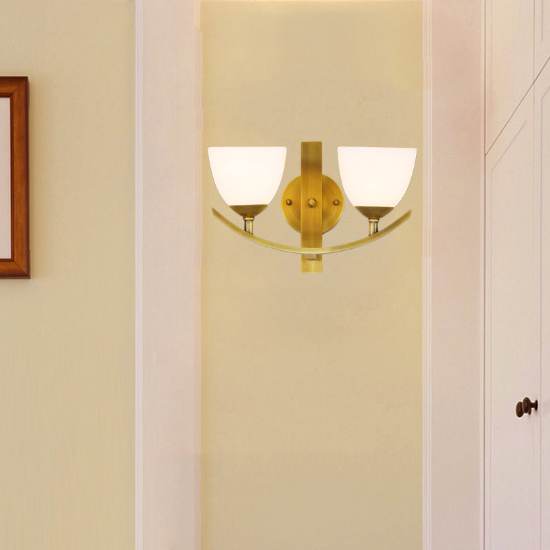 Brass 1/2-Light Wall Sconce Lamp Modernism Stylish Frosted Glass Bowl Shade Wall Light for Bedroom Clearhalo 'Wall Lamps & Sconces' 'Wall Lights' Lighting' 273584