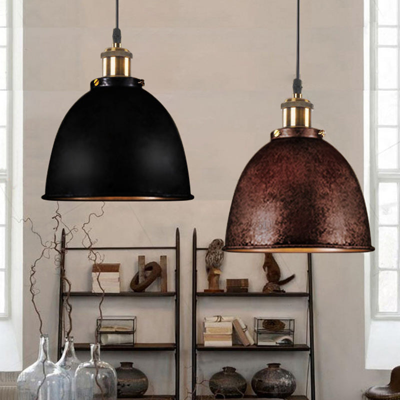 Antique Style Dome Pendant Lamp 1 Light Wrought Iron Hanging Light Fixture with Cord in Black/Rust Clearhalo 'Art Deco Pendants' 'Black' 'Cast Iron' 'Ceiling Lights' 'Ceramic' 'Crystal' 'Industrial Pendants' 'Industrial' 'Metal' 'Middle Century Pendants' 'Pendant Lights' 'Pendants' 'Rustic Pendants' 'Tiffany' Lighting' 2736