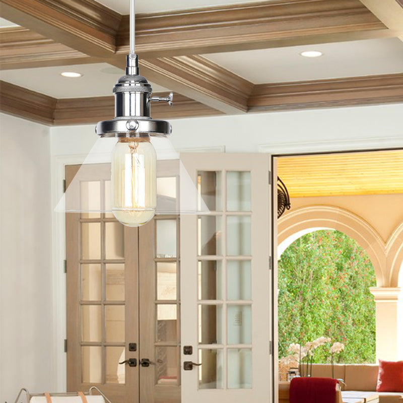 Conical Hanging Light Fixture Vintage Style Amber/Clear Glass and Metal 1 Head Kitchen Pendant Lamp in Black/Bronze/Brass Clearhalo 'Art Deco Pendants' 'Black' 'Cast Iron' 'Ceiling Lights' 'Ceramic' 'Crystal' 'Industrial Pendants' 'Industrial' 'Metal' 'Middle Century Pendants' 'Pendant Lights' 'Pendants' 'Rustic Pendants' 'Tiffany' Lighting' 273645