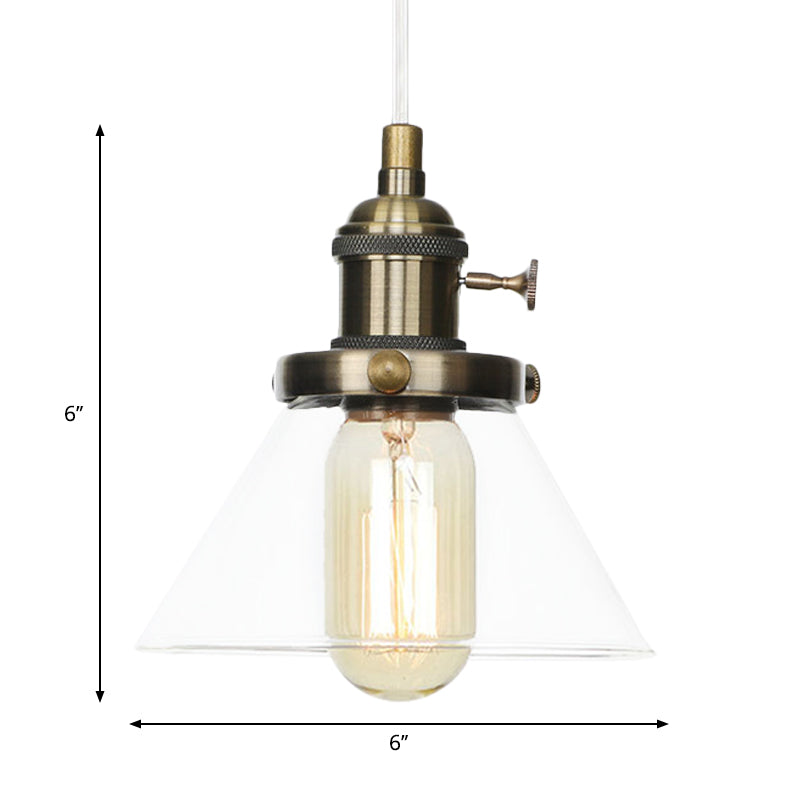 Conical Hanging Light Fixture Vintage Style Amber/Clear Glass and Metal 1 Head Kitchen Pendant Lamp in Black/Bronze/Brass Clearhalo 'Art Deco Pendants' 'Black' 'Cast Iron' 'Ceiling Lights' 'Ceramic' 'Crystal' 'Industrial Pendants' 'Industrial' 'Metal' 'Middle Century Pendants' 'Pendant Lights' 'Pendants' 'Rustic Pendants' 'Tiffany' Lighting' 273655