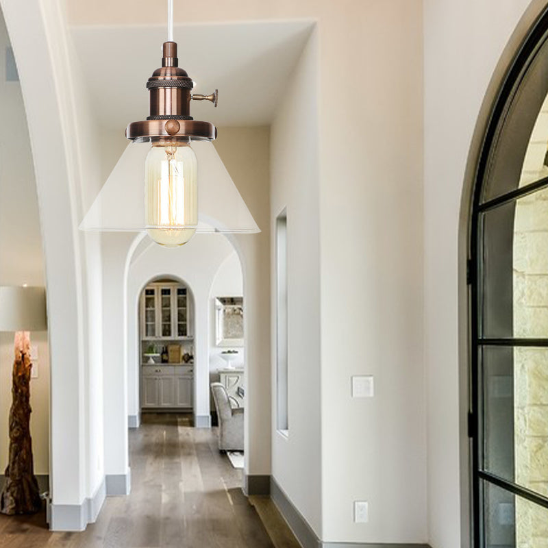 Conical Hanging Light Fixture Vintage Style Amber/Clear Glass and Metal 1 Head Kitchen Pendant Lamp in Black/Bronze/Brass Clearhalo 'Art Deco Pendants' 'Black' 'Cast Iron' 'Ceiling Lights' 'Ceramic' 'Crystal' 'Industrial Pendants' 'Industrial' 'Metal' 'Middle Century Pendants' 'Pendant Lights' 'Pendants' 'Rustic Pendants' 'Tiffany' Lighting' 273661