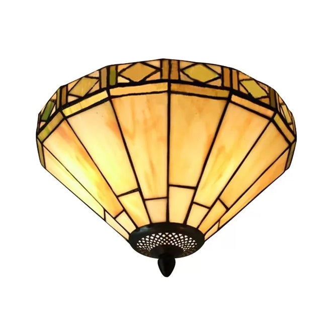 Stained Glass Ceiling Light, 2 Lights Medium Flush Mount Light in White with Cone Shade Tiffany Style Clearhalo 'Ceiling Lights' 'Close To Ceiling Lights' 'Close to ceiling' 'Flush mount' Lighting' 2738