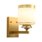 1 Light Wall Mounted Lamp Modern Style Drum Shade White Glass Wall Lighting Fixture in Brass for Hallway Clearhalo 'Wall Lamps & Sconces' 'Wall Lights' Lighting' 273882