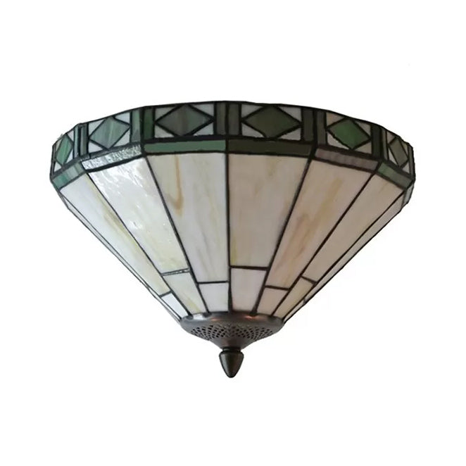 Stained Glass Ceiling Light, 2 Lights Medium Flush Mount Light in White with Cone Shade Tiffany Style Clearhalo 'Ceiling Lights' 'Close To Ceiling Lights' 'Close to ceiling' 'Flush mount' Lighting' 2739