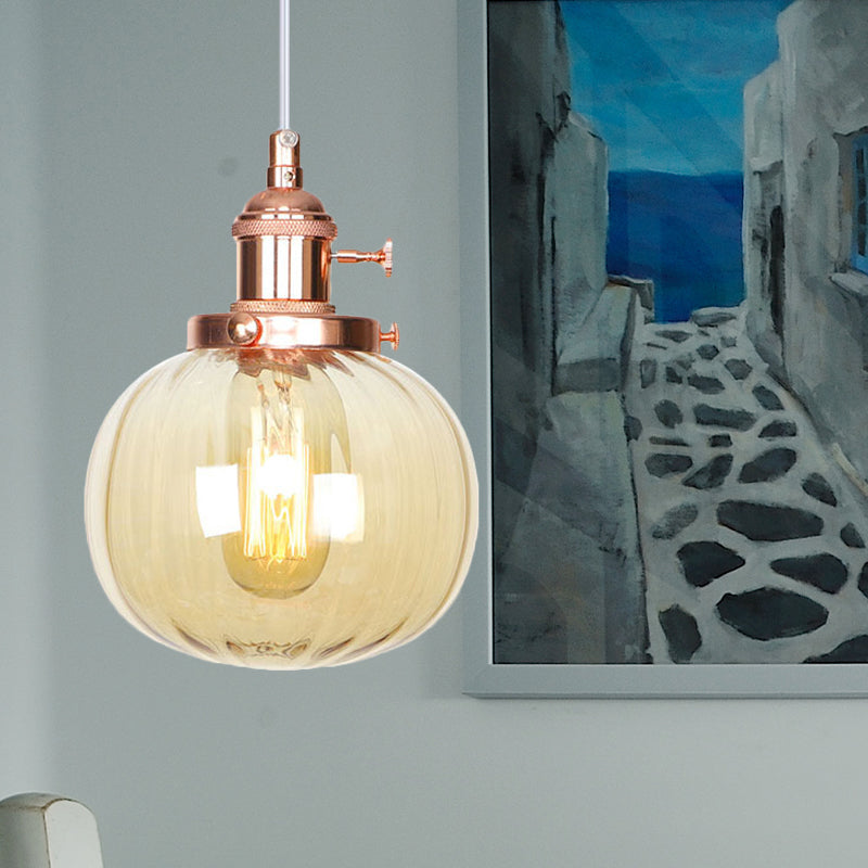 Global Pendant Light Fixture Vintage Style Amber/Clear Ridged Glass 1 Light Living Room Adjustable Ceiling Light in Black/Bronze/Brass Rose Gold Amber Clearhalo 'Art Deco Pendants' 'Black' 'Cast Iron' 'Ceiling Lights' 'Ceramic' 'Crystal' 'Industrial Pendants' 'Industrial' 'Metal' 'Middle Century Pendants' 'Pendant Lights' 'Pendants' 'Rustic Pendants' 'Tiffany' Lighting' 274006