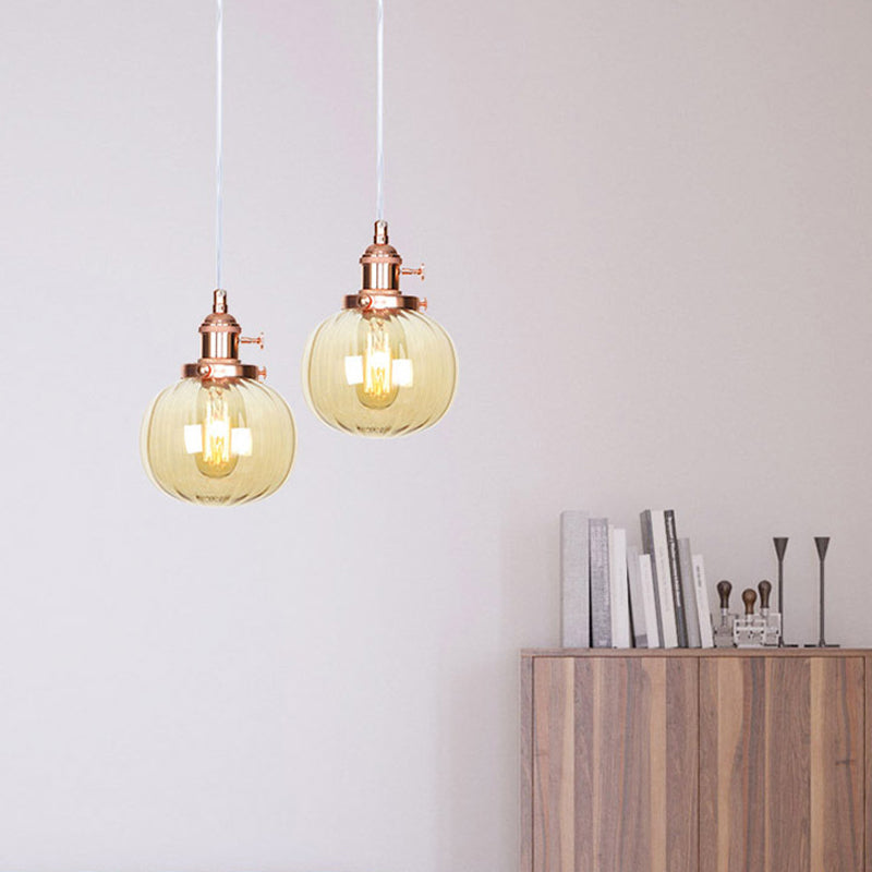 Global Pendant Light Fixture Vintage Style Amber/Clear Ridged Glass 1 Light Living Room Adjustable Ceiling Light in Black/Bronze/Brass Clearhalo 'Art Deco Pendants' 'Black' 'Cast Iron' 'Ceiling Lights' 'Ceramic' 'Crystal' 'Industrial Pendants' 'Industrial' 'Metal' 'Middle Century Pendants' 'Pendant Lights' 'Pendants' 'Rustic Pendants' 'Tiffany' Lighting' 274008