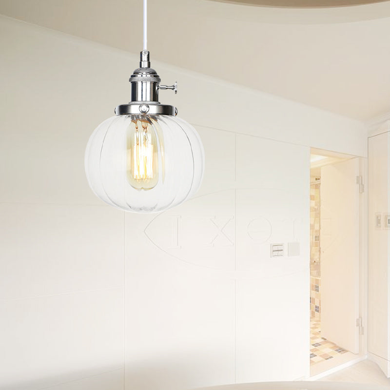 Global Pendant Light Fixture Vintage Style Amber/Clear Ridged Glass 1 Light Living Room Adjustable Ceiling Light in Black/Bronze/Brass Clearhalo 'Art Deco Pendants' 'Black' 'Cast Iron' 'Ceiling Lights' 'Ceramic' 'Crystal' 'Industrial Pendants' 'Industrial' 'Metal' 'Middle Century Pendants' 'Pendant Lights' 'Pendants' 'Rustic Pendants' 'Tiffany' Lighting' 274020