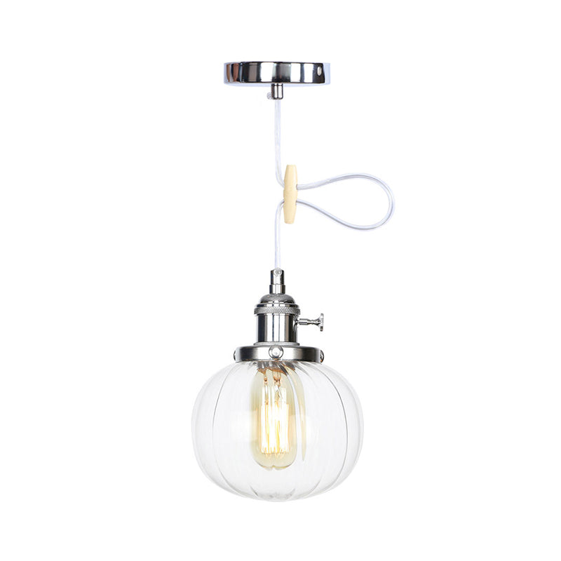 Global Pendant Light Fixture Vintage Style Amber/Clear Ridged Glass 1 Light Living Room Adjustable Ceiling Light in Black/Bronze/Brass Clearhalo 'Art Deco Pendants' 'Black' 'Cast Iron' 'Ceiling Lights' 'Ceramic' 'Crystal' 'Industrial Pendants' 'Industrial' 'Metal' 'Middle Century Pendants' 'Pendant Lights' 'Pendants' 'Rustic Pendants' 'Tiffany' Lighting' 274021