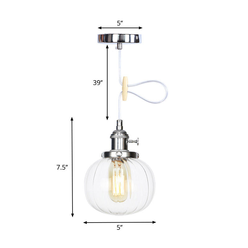 Global Pendant Light Fixture Vintage Style Amber/Clear Ridged Glass 1 Light Living Room Adjustable Ceiling Light in Black/Bronze/Brass Clearhalo 'Art Deco Pendants' 'Black' 'Cast Iron' 'Ceiling Lights' 'Ceramic' 'Crystal' 'Industrial Pendants' 'Industrial' 'Metal' 'Middle Century Pendants' 'Pendant Lights' 'Pendants' 'Rustic Pendants' 'Tiffany' Lighting' 274022