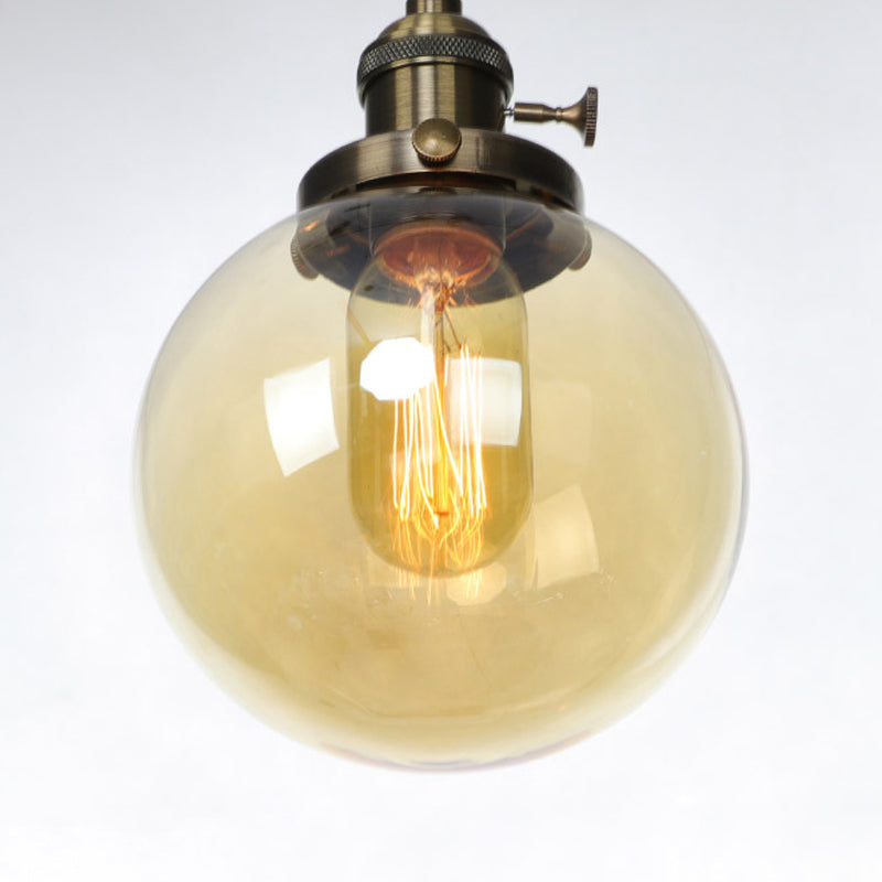 Global Pendant Light Fixture Vintage Style Amber/Clear Ridged Glass 1 Light Living Room Adjustable Ceiling Light in Black/Bronze/Brass Clearhalo 'Art Deco Pendants' 'Black' 'Cast Iron' 'Ceiling Lights' 'Ceramic' 'Crystal' 'Industrial Pendants' 'Industrial' 'Metal' 'Middle Century Pendants' 'Pendant Lights' 'Pendants' 'Rustic Pendants' 'Tiffany' Lighting' 274028