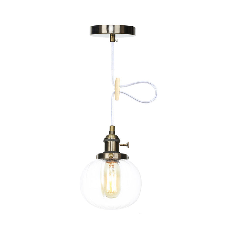 Global Pendant Light Fixture Vintage Style Amber/Clear Ridged Glass 1 Light Living Room Adjustable Ceiling Light in Black/Bronze/Brass Clearhalo 'Art Deco Pendants' 'Black' 'Cast Iron' 'Ceiling Lights' 'Ceramic' 'Crystal' 'Industrial Pendants' 'Industrial' 'Metal' 'Middle Century Pendants' 'Pendant Lights' 'Pendants' 'Rustic Pendants' 'Tiffany' Lighting' 274031