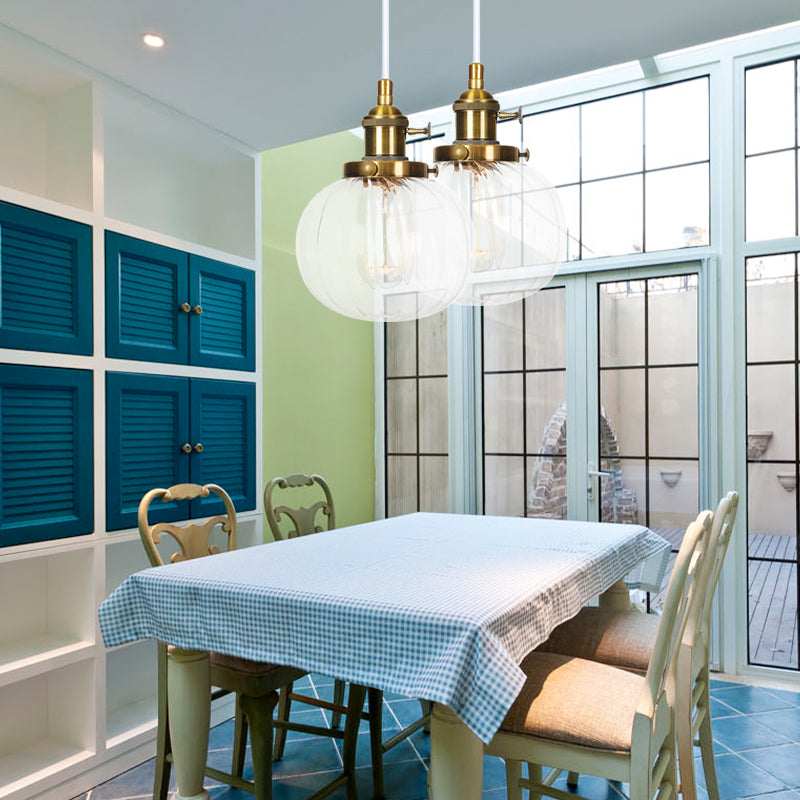 Global Pendant Light Fixture Vintage Style Amber/Clear Ridged Glass 1 Light Living Room Adjustable Ceiling Light in Black/Bronze/Brass Clearhalo 'Art Deco Pendants' 'Black' 'Cast Iron' 'Ceiling Lights' 'Ceramic' 'Crystal' 'Industrial Pendants' 'Industrial' 'Metal' 'Middle Century Pendants' 'Pendant Lights' 'Pendants' 'Rustic Pendants' 'Tiffany' Lighting' 274038