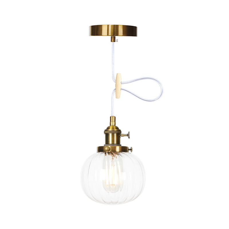 Global Pendant Light Fixture Vintage Style Amber/Clear Ridged Glass 1 Light Living Room Adjustable Ceiling Light in Black/Bronze/Brass Clearhalo 'Art Deco Pendants' 'Black' 'Cast Iron' 'Ceiling Lights' 'Ceramic' 'Crystal' 'Industrial Pendants' 'Industrial' 'Metal' 'Middle Century Pendants' 'Pendant Lights' 'Pendants' 'Rustic Pendants' 'Tiffany' Lighting' 274039