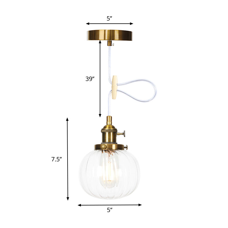 Global Pendant Light Fixture Vintage Style Amber/Clear Ridged Glass 1 Light Living Room Adjustable Ceiling Light in Black/Bronze/Brass Clearhalo 'Art Deco Pendants' 'Black' 'Cast Iron' 'Ceiling Lights' 'Ceramic' 'Crystal' 'Industrial Pendants' 'Industrial' 'Metal' 'Middle Century Pendants' 'Pendant Lights' 'Pendants' 'Rustic Pendants' 'Tiffany' Lighting' 274040