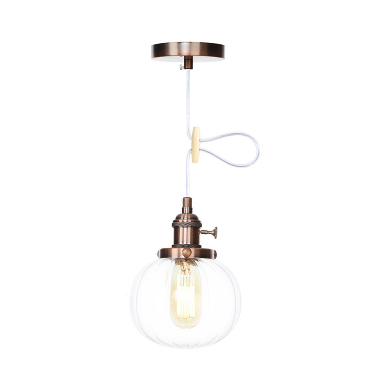 Global Pendant Light Fixture Vintage Style Amber/Clear Ridged Glass 1 Light Living Room Adjustable Ceiling Light in Black/Bronze/Brass Clearhalo 'Art Deco Pendants' 'Black' 'Cast Iron' 'Ceiling Lights' 'Ceramic' 'Crystal' 'Industrial Pendants' 'Industrial' 'Metal' 'Middle Century Pendants' 'Pendant Lights' 'Pendants' 'Rustic Pendants' 'Tiffany' Lighting' 274056