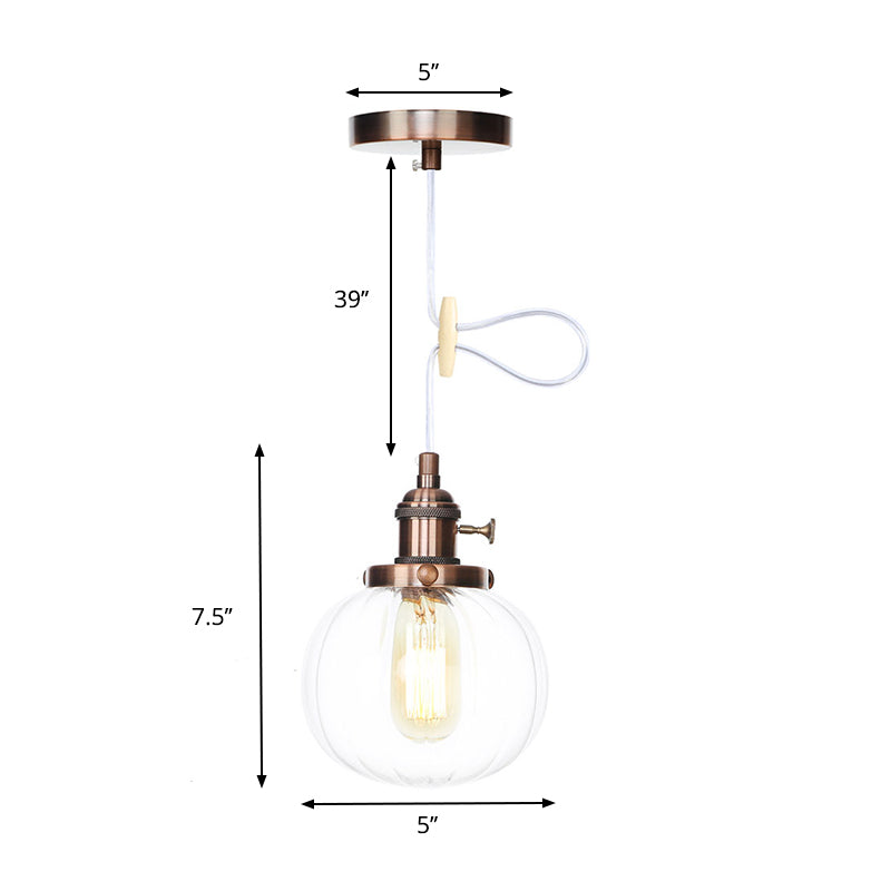 Global Pendant Light Fixture Vintage Style Amber/Clear Ridged Glass 1 Light Living Room Adjustable Ceiling Light in Black/Bronze/Brass Clearhalo 'Art Deco Pendants' 'Black' 'Cast Iron' 'Ceiling Lights' 'Ceramic' 'Crystal' 'Industrial Pendants' 'Industrial' 'Metal' 'Middle Century Pendants' 'Pendant Lights' 'Pendants' 'Rustic Pendants' 'Tiffany' Lighting' 274057