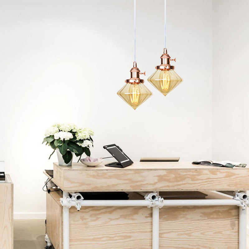 1 Light Indoor Hanging Light Industrial Height Adjustable Black/Bronze/Brass Pendant Lighting with Diamond Amber/Clear Glass Shade Clearhalo 'Art Deco Pendants' 'Black' 'Cast Iron' 'Ceiling Lights' 'Ceramic' 'Crystal' 'Industrial Pendants' 'Industrial' 'Metal' 'Middle Century Pendants' 'Pendant Lights' 'Pendants' 'Rustic Pendants' 'Tiffany' Lighting' 274140