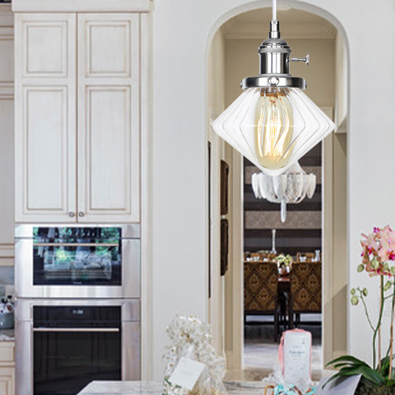 1 Light Indoor Hanging Light Industrial Height Adjustable Black/Bronze/Brass Pendant Lighting with Diamond Amber/Clear Glass Shade Clearhalo 'Art Deco Pendants' 'Black' 'Cast Iron' 'Ceiling Lights' 'Ceramic' 'Crystal' 'Industrial Pendants' 'Industrial' 'Metal' 'Middle Century Pendants' 'Pendant Lights' 'Pendants' 'Rustic Pendants' 'Tiffany' Lighting' 274148