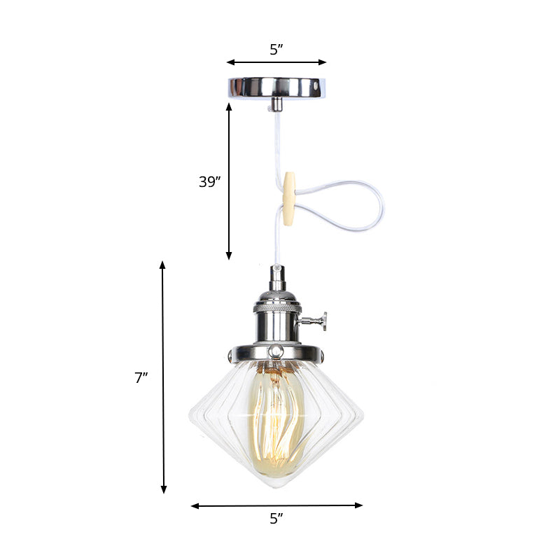 1 Light Indoor Hanging Light Industrial Height Adjustable Black/Bronze/Brass Pendant Lighting with Diamond Amber/Clear Glass Shade Clearhalo 'Art Deco Pendants' 'Black' 'Cast Iron' 'Ceiling Lights' 'Ceramic' 'Crystal' 'Industrial Pendants' 'Industrial' 'Metal' 'Middle Century Pendants' 'Pendant Lights' 'Pendants' 'Rustic Pendants' 'Tiffany' Lighting' 274150