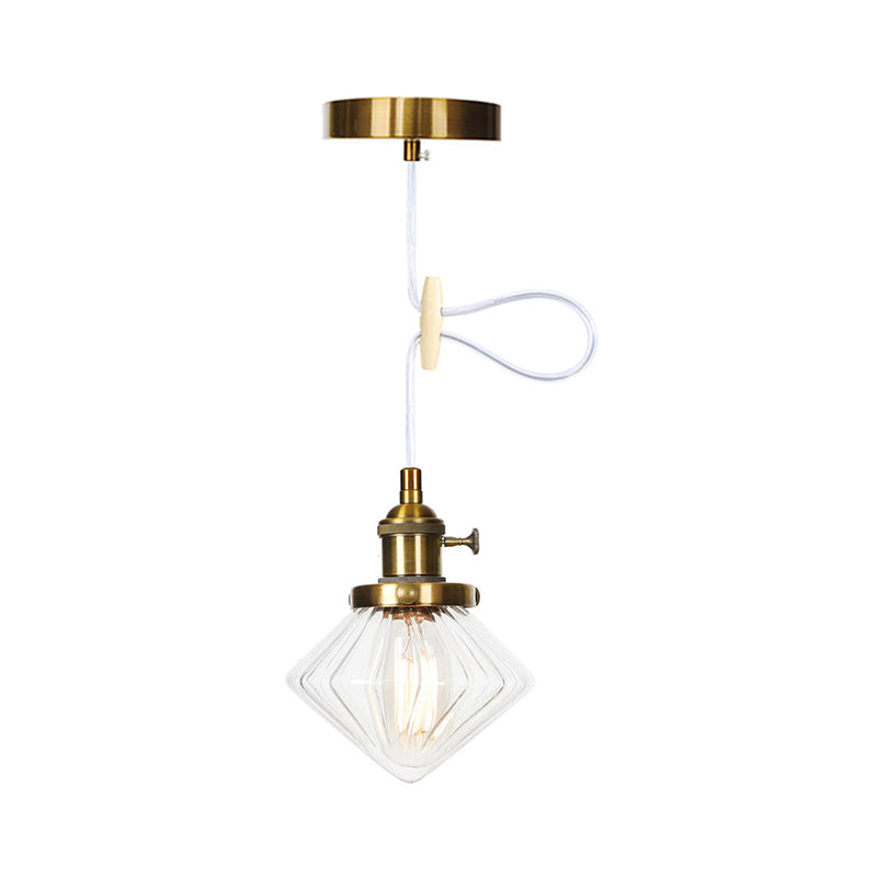 1 Light Indoor Hanging Light Industrial Height Adjustable Black/Bronze/Brass Pendant Lighting with Diamond Amber/Clear Glass Shade Clearhalo 'Art Deco Pendants' 'Black' 'Cast Iron' 'Ceiling Lights' 'Ceramic' 'Crystal' 'Industrial Pendants' 'Industrial' 'Metal' 'Middle Century Pendants' 'Pendant Lights' 'Pendants' 'Rustic Pendants' 'Tiffany' Lighting' 274165