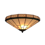 Stained Glass Ceiling Light, 2 Lights Medium Flush Mount Light in White with Cone Shade Tiffany Style Clearhalo 'Ceiling Lights' 'Close To Ceiling Lights' 'Close to ceiling' 'Flush mount' Lighting' 2741