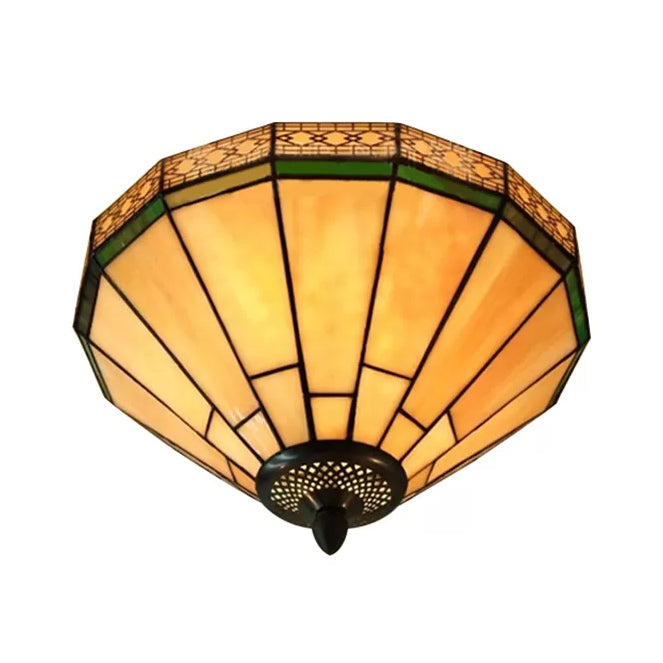 Stained Glass Ceiling Light, 2 Lights Medium Flush Mount Light in White with Cone Shade Tiffany Style Clearhalo 'Ceiling Lights' 'Close To Ceiling Lights' 'Close to ceiling' 'Flush mount' Lighting' 2744