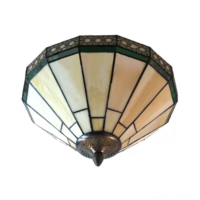 Stained Glass Ceiling Light, 2 Lights Medium Flush Mount Light in White with Cone Shade Tiffany Style Clearhalo 'Ceiling Lights' 'Close To Ceiling Lights' 'Close to ceiling' 'Flush mount' Lighting' 2745