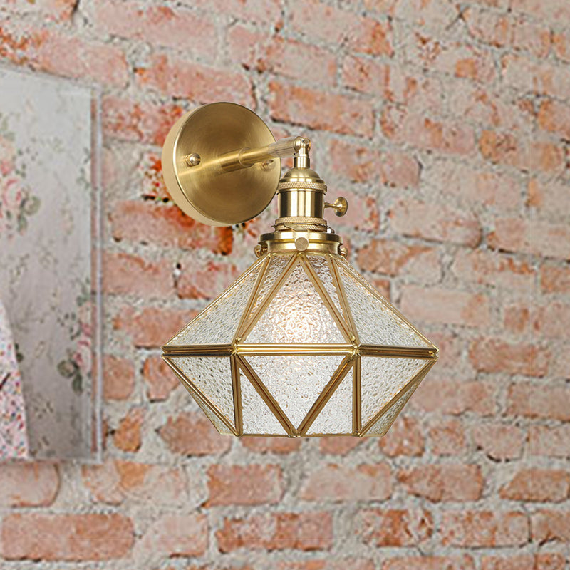 Geometric/Globe/Pentagram Wall Sconce Contemporary Prismatic Glass 1 Bulb Brass Wall Mount Light Fixture Clearhalo 'Cast Iron' 'Glass' 'Industrial' 'Modern wall lights' 'Modern' 'Tiffany' 'Traditional wall lights' 'Wall Lamps & Sconces' 'Wall Lights' Lighting' 274533