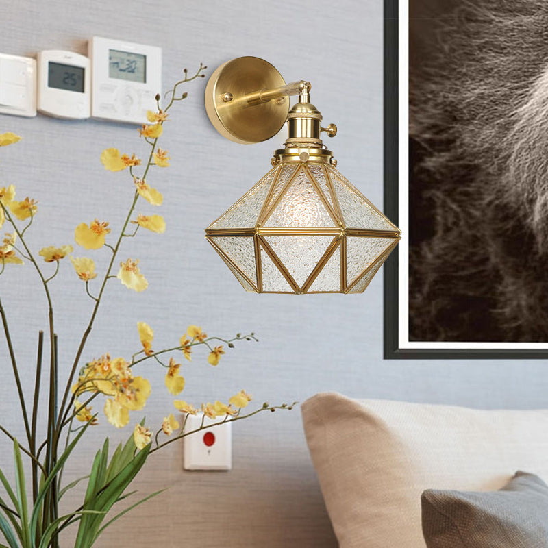 Geometric/Globe/Pentagram Wall Sconce Contemporary Prismatic Glass 1 Bulb Brass Wall Mount Light Fixture Clearhalo 'Cast Iron' 'Glass' 'Industrial' 'Modern wall lights' 'Modern' 'Tiffany' 'Traditional wall lights' 'Wall Lamps & Sconces' 'Wall Lights' Lighting' 274534