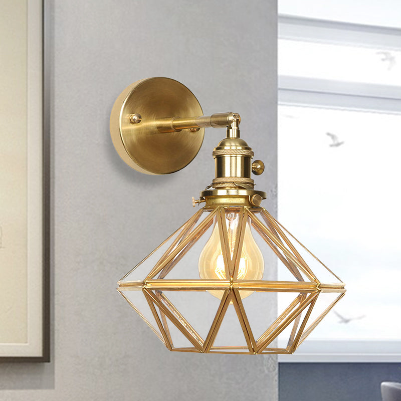Geometric/Globe/Pentagram Wall Sconce Contemporary Prismatic Glass 1 Bulb Brass Wall Mount Light Fixture Brass E Clearhalo 'Cast Iron' 'Glass' 'Industrial' 'Modern wall lights' 'Modern' 'Tiffany' 'Traditional wall lights' 'Wall Lamps & Sconces' 'Wall Lights' Lighting' 274537