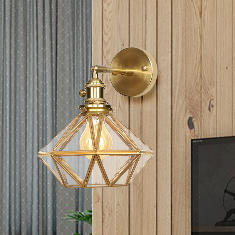 Geometric/Globe/Pentagram Wall Sconce Contemporary Prismatic Glass 1 Bulb Brass Wall Mount Light Fixture Clearhalo 'Cast Iron' 'Glass' 'Industrial' 'Modern wall lights' 'Modern' 'Tiffany' 'Traditional wall lights' 'Wall Lamps & Sconces' 'Wall Lights' Lighting' 274538