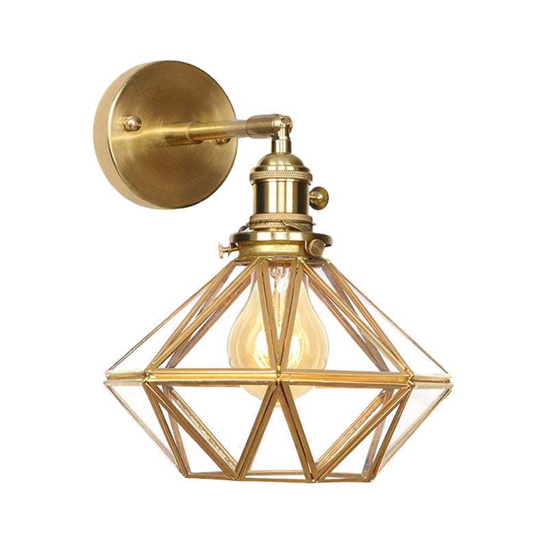 Geometric/Globe/Pentagram Wall Sconce Contemporary Prismatic Glass 1 Bulb Brass Wall Mount Light Fixture Clearhalo 'Cast Iron' 'Glass' 'Industrial' 'Modern wall lights' 'Modern' 'Tiffany' 'Traditional wall lights' 'Wall Lamps & Sconces' 'Wall Lights' Lighting' 274540