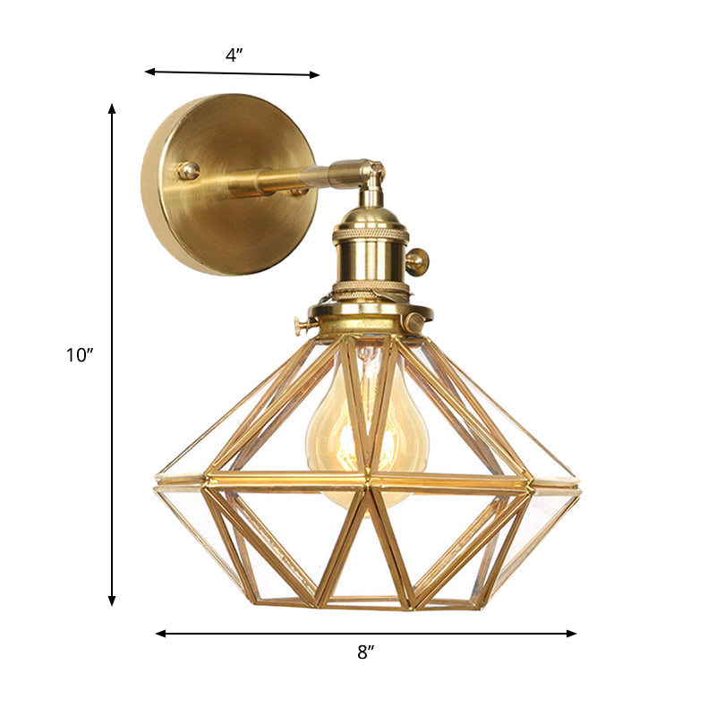 Geometric/Globe/Pentagram Wall Sconce Contemporary Prismatic Glass 1 Bulb Brass Wall Mount Light Fixture Clearhalo 'Cast Iron' 'Glass' 'Industrial' 'Modern wall lights' 'Modern' 'Tiffany' 'Traditional wall lights' 'Wall Lamps & Sconces' 'Wall Lights' Lighting' 274541